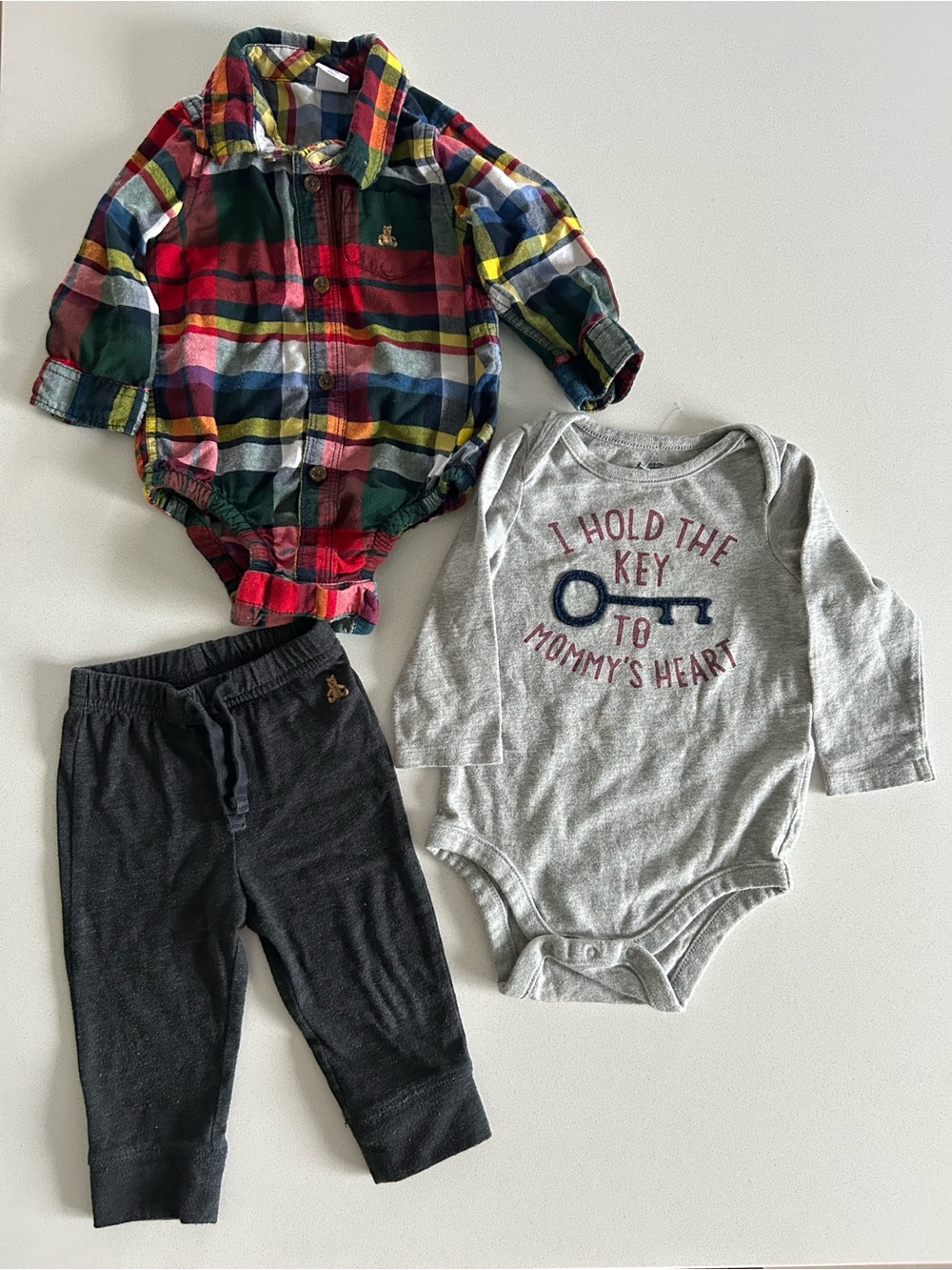 Onesie shirt, Grey Key-Print Onesie & Dark grey Pants Set - Kids Accessories